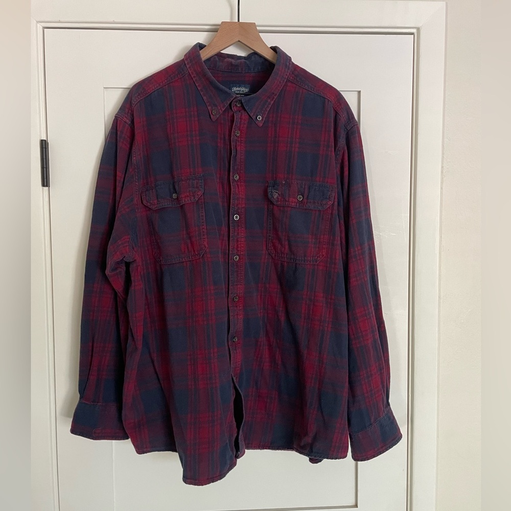 Faded Glory Red & Navy Plaid Button-Down Shirt